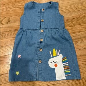 Blue Unicorn Button-Up Appliqué Kids Dress